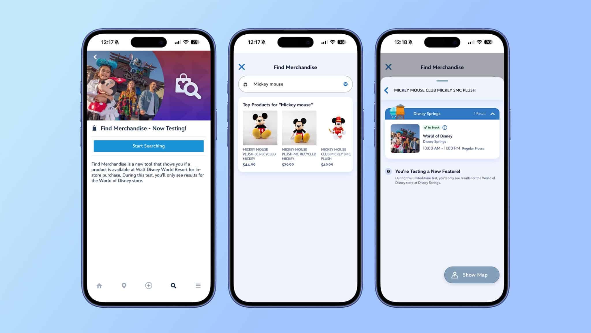 La función Find Merchandise en la app My Disney Experience de Disney World
